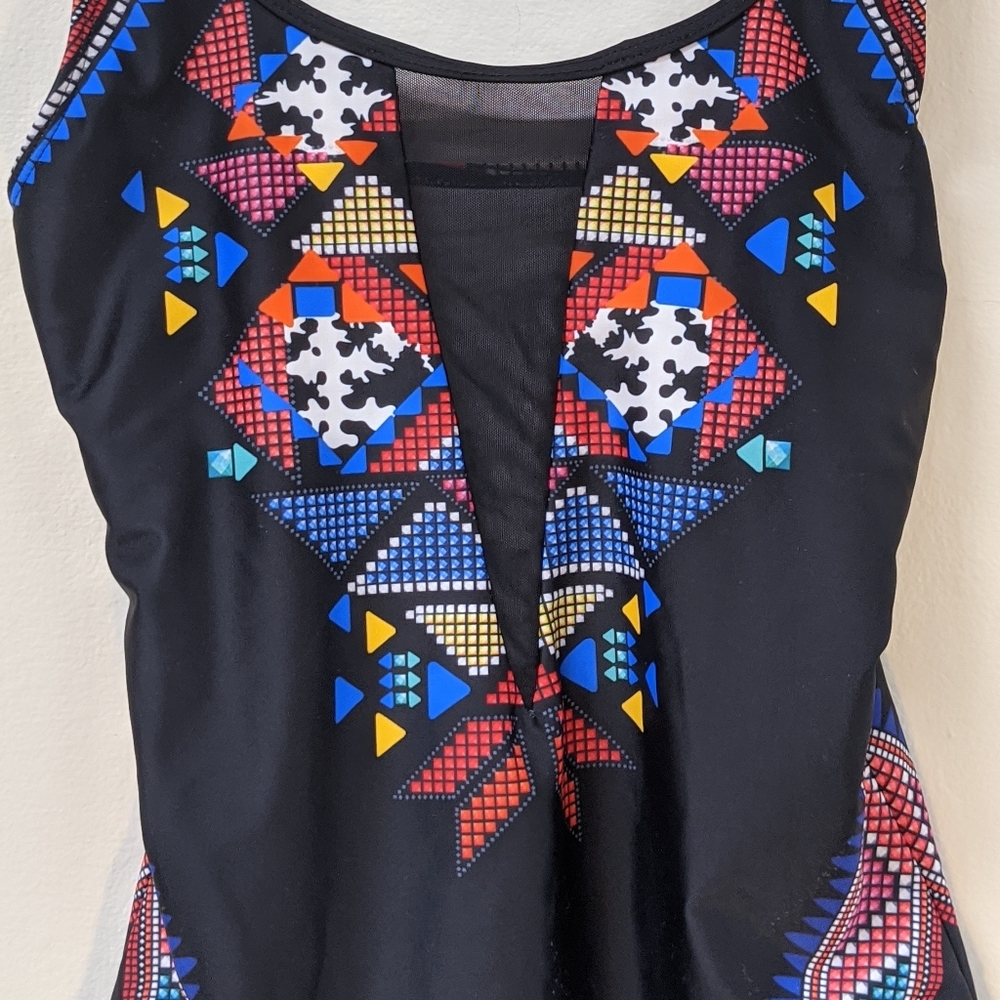 Geometric Patchwork One-Piece bathing suit (L) - Picture 2 of 6